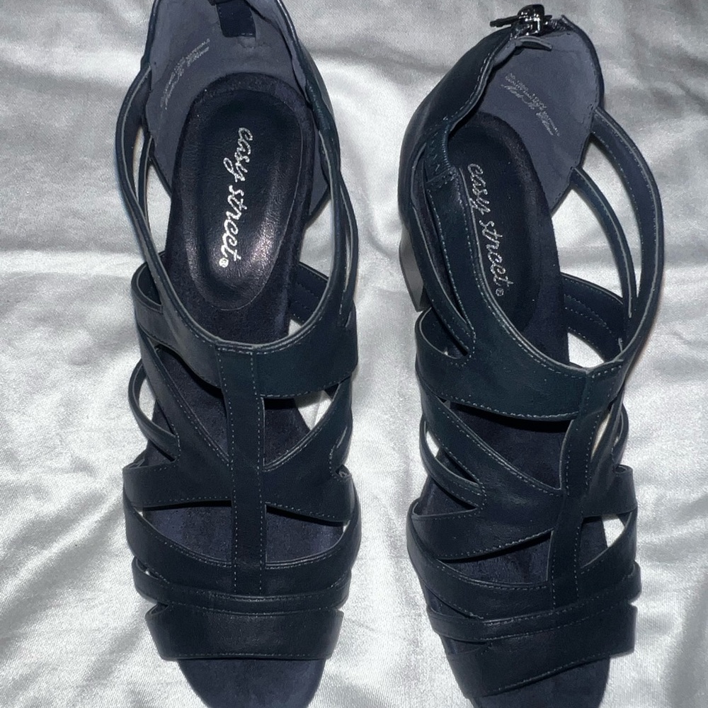 Easy Street Black Heels with Strappy Design